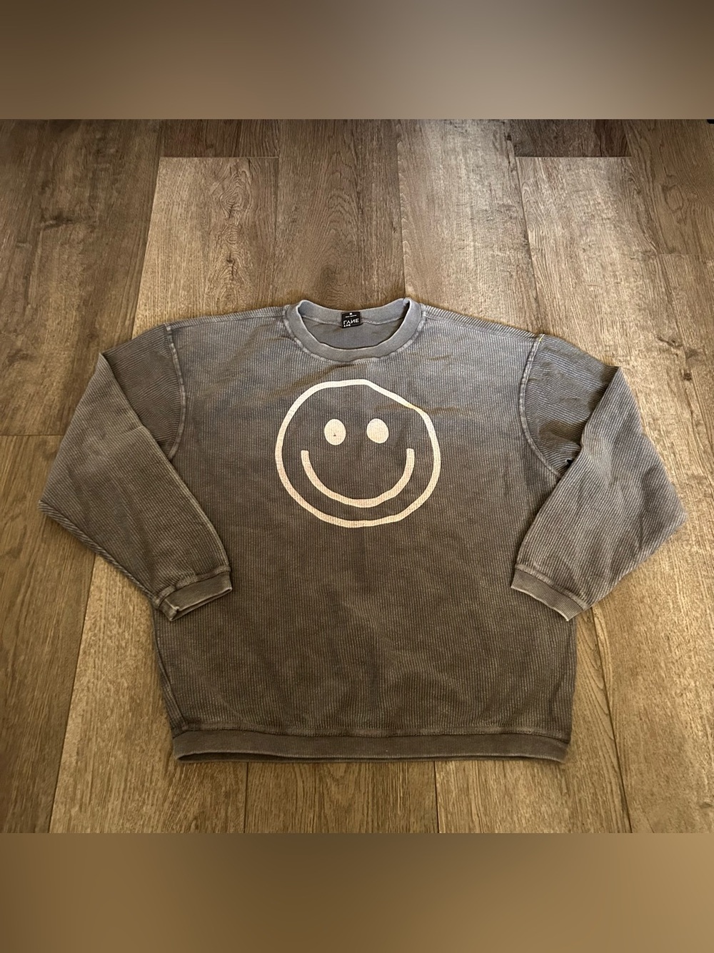 Chicka-D The Lyne Smiley Face Ribbed Crewneck Sweatshirt Size Medium